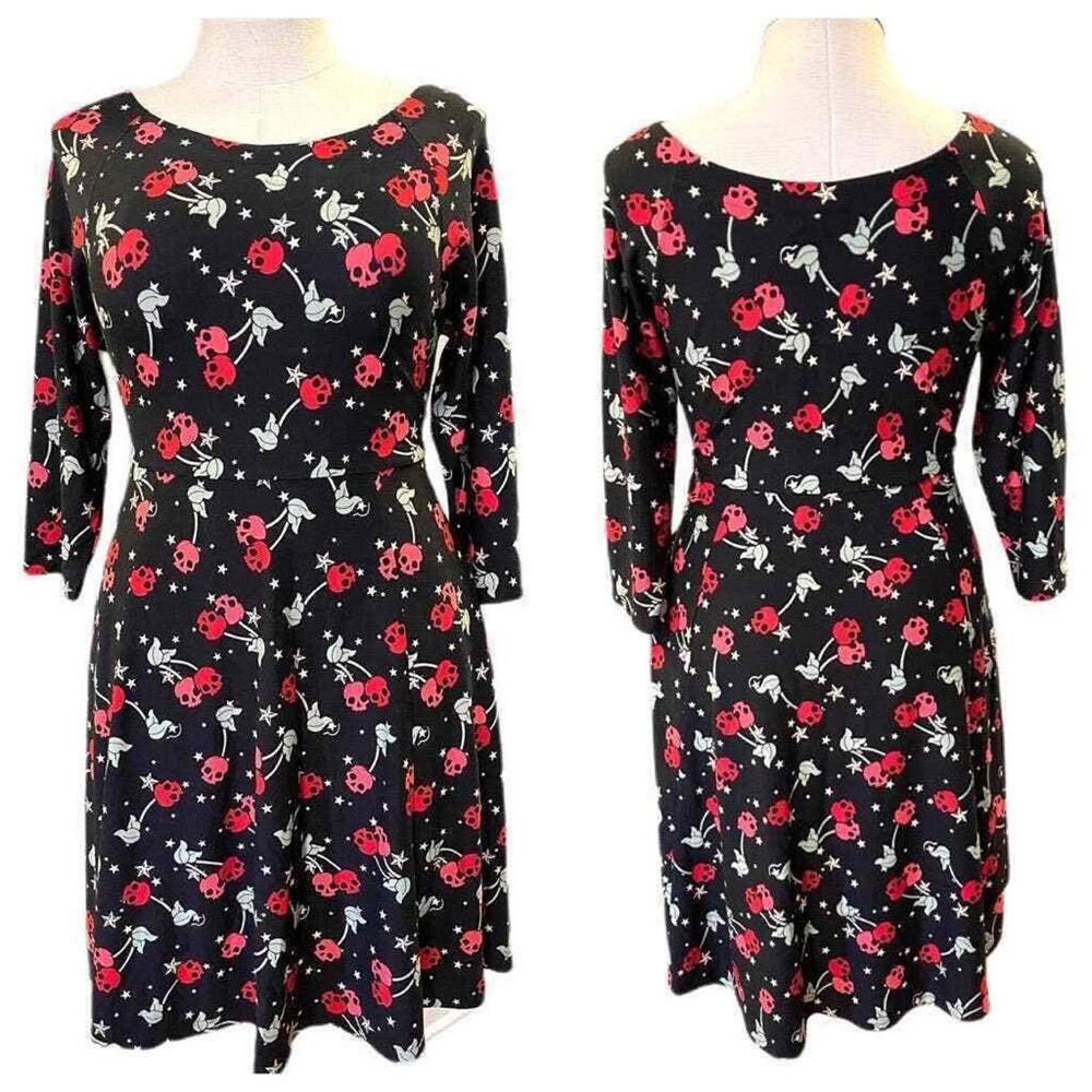 Torrid 4 (4X) Cherry Skull Tattoo Punk Gothic Ponte Babydoll Dress w/Pockets New